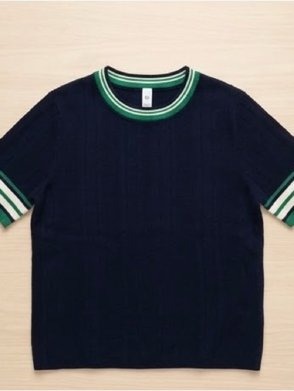 lululemon Navy Ribbed Shirt with Green & White Trim